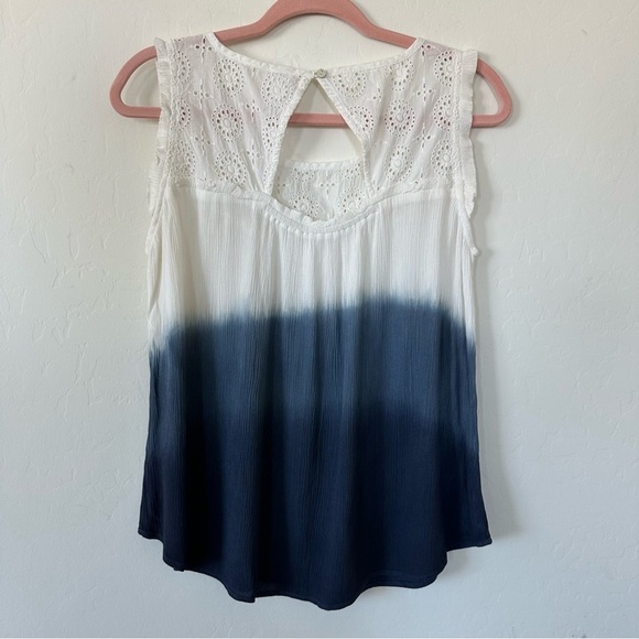 Anthropologie Bila Boho Blue White Ombré Tie Dye Eyelet Lace Tank Top Size Small - Picture 10 of 11
